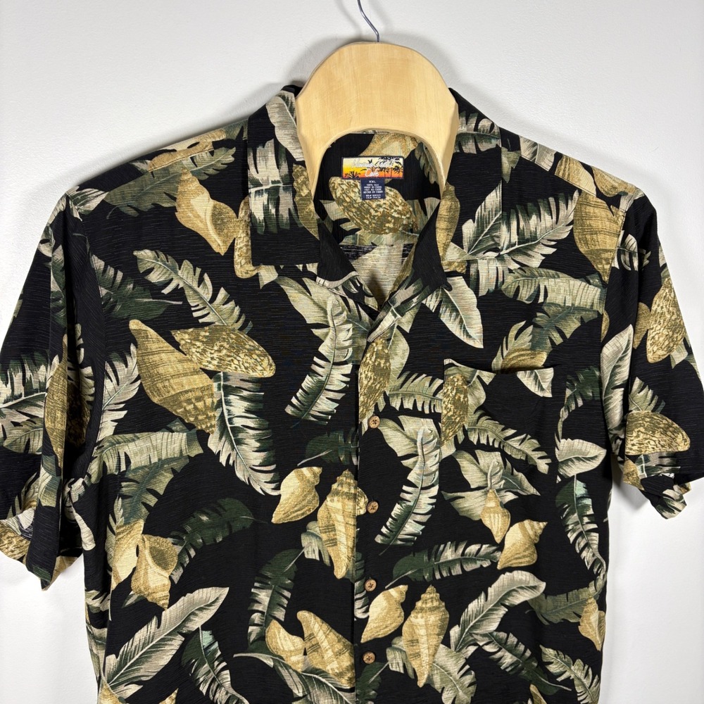 Havana Jacks Cafe Mens XXL Silk Tropical‎ Shell Leaf Print Short Sleeve Shirt